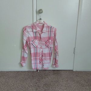 Checked ButtonDown Long Sleeve Top Cotton, Size L